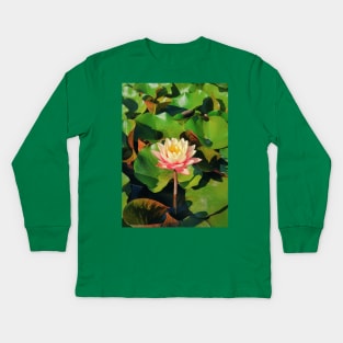 coral pink color waterlily Kids Long Sleeve T-Shirt